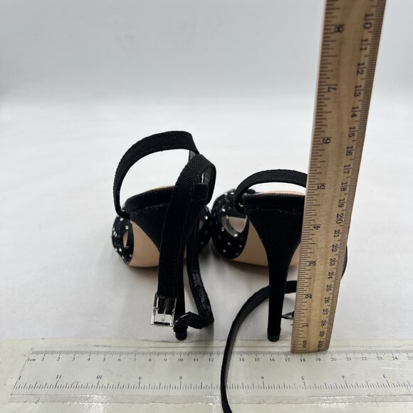 XYD Black Stiletto High Heel Ankle Strap Crystal Studs Sheer Mesh Knotted Sandal - Picture 5 of 8